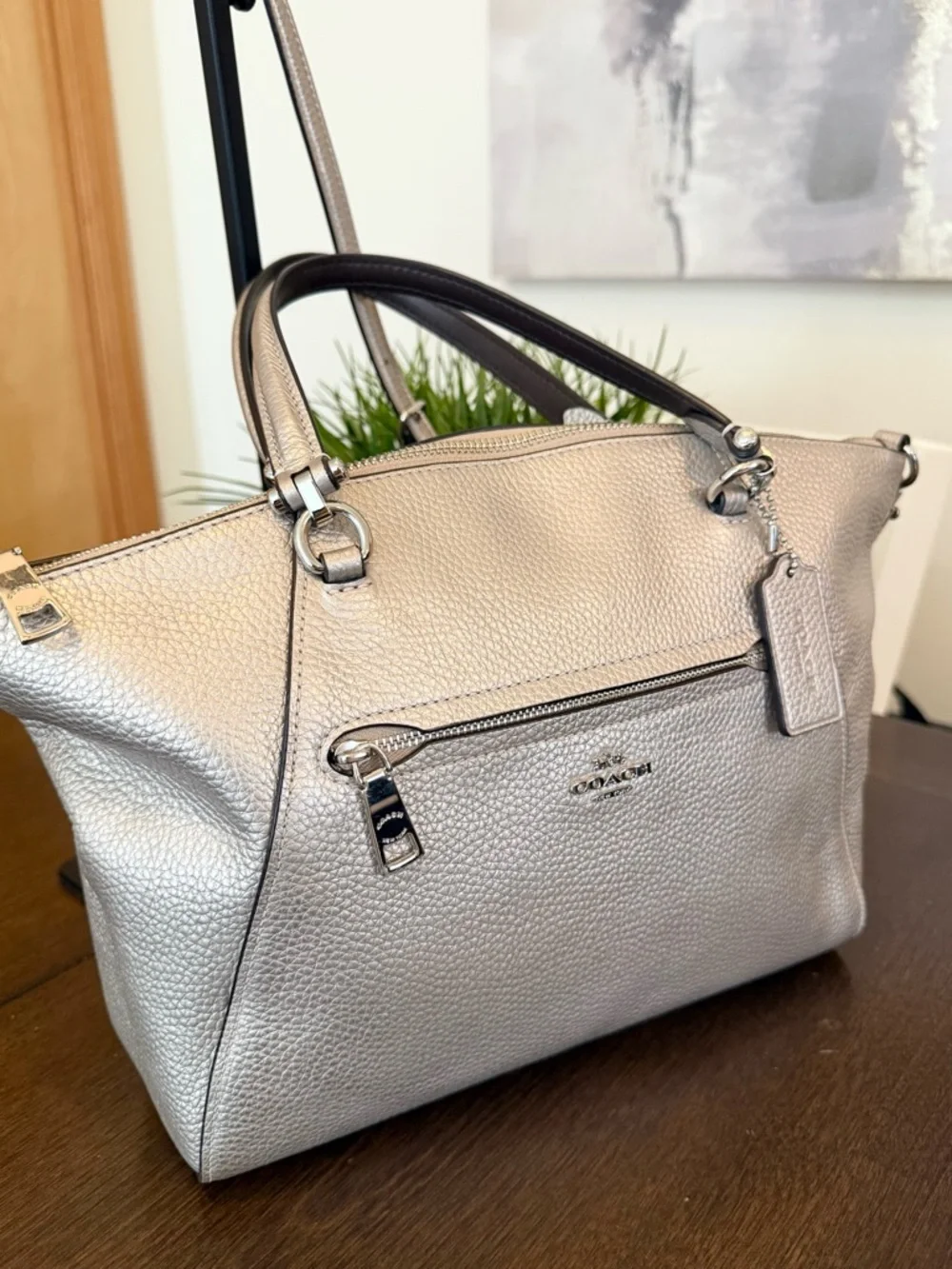 Coach Metallic Silver Pebbled Leather Satchel